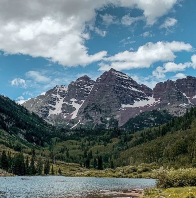 Mountain and lake and clouds and trees